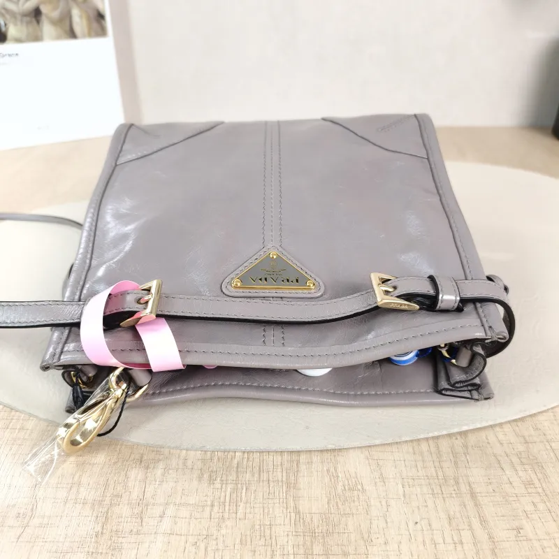 PRADA Shoulder Bag Bonnie Shoulder Bag Grey Waxed Leather Calfskin Mini 19.5 × 7 × 20 cm — detail view 1 of 10