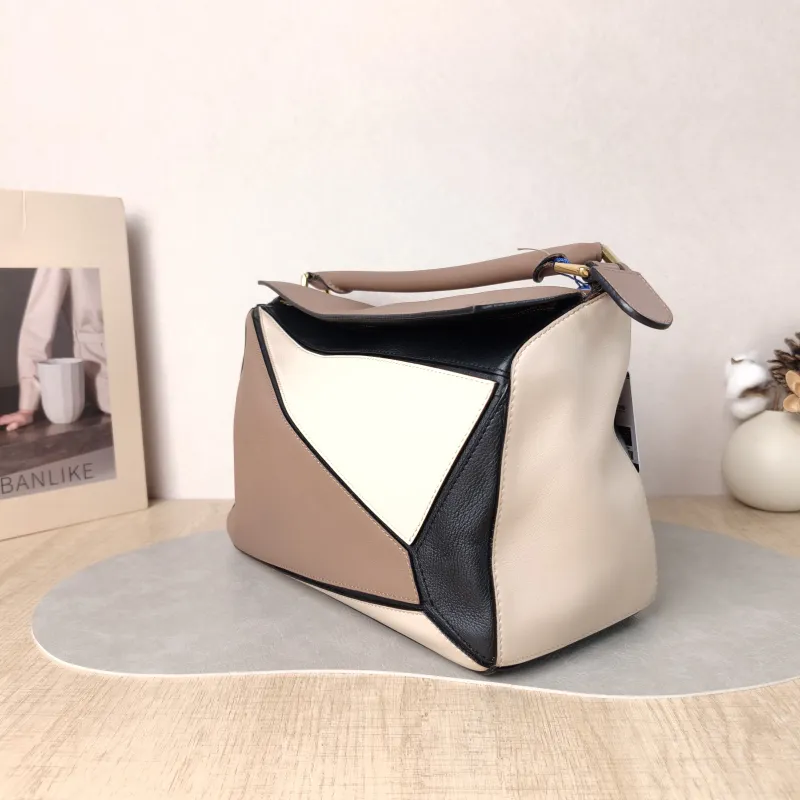 LOEWE Crossbody Bag Puzzle Brown Colorblock Calfskin Medium 29 × 14 × 19.5 cm — cover view 4 of 5