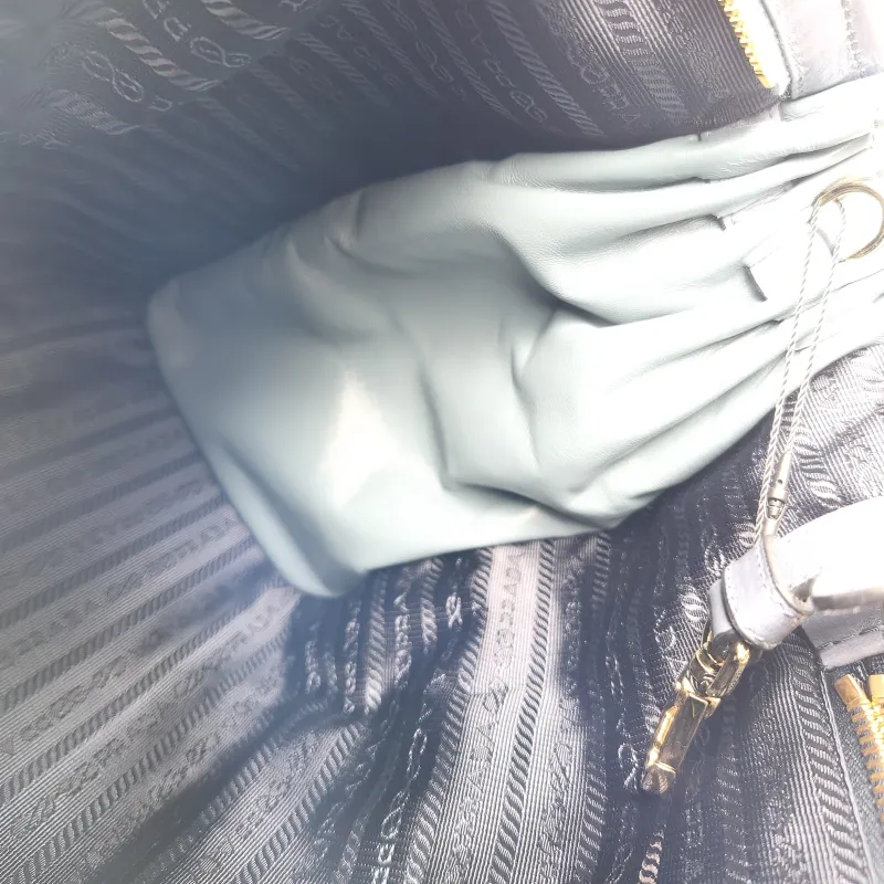 PRADA Shoulder Bag Bonnie Soft Lux Blue Waxed Leather Large 38 × 12 × 24 cm — detail view 4 of 11