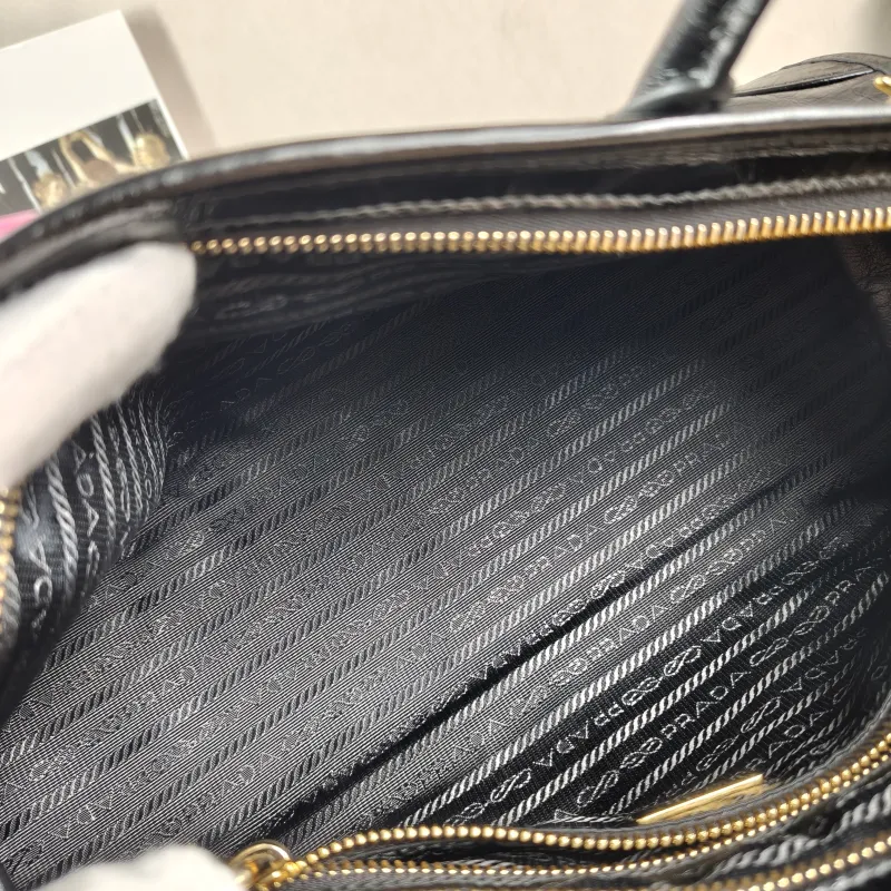 PRADA Shoulder Bag Bonnie Soft Lux Black Waxed Leather Medium 32 × 12 × 15.5 cm — detail view 6 of 13