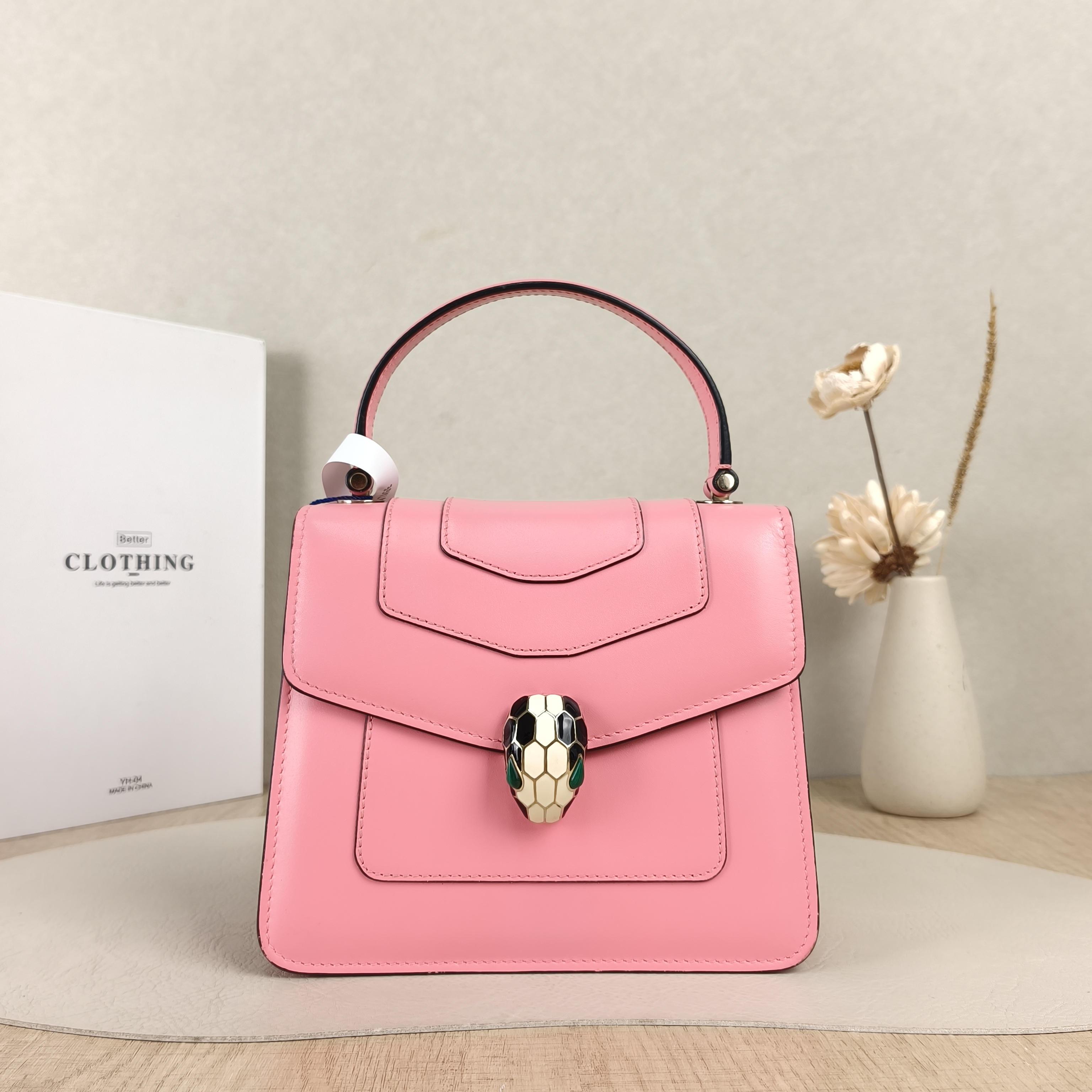 Bvlgari Top Handle Bag Serpenti Forever Collection Pink Calfskin Small18.5 × 10.5 × 16 cm