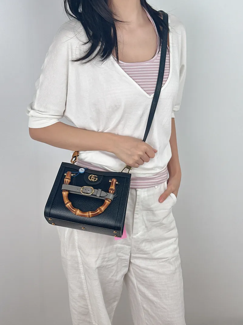 GUCCI Top Handle Bag Diana Top Handle Bag Black CC alfskin Small 20 × 10 × 16 cm — on-model view 3 of 3