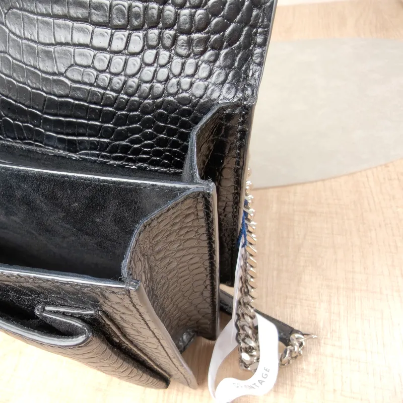 SAINT LAURENT Crossbody Bag SUNSET Black CC alfskin Medium22 × 6.5 × 16 cm Leather Tag — detail view 14 of 16