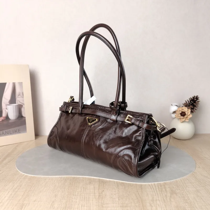 PRADA Shoulder Bag Bonnie Soft Lux Waxed Leather Medium 32 × 12 × 15.5 cm — cover view 5 of 6