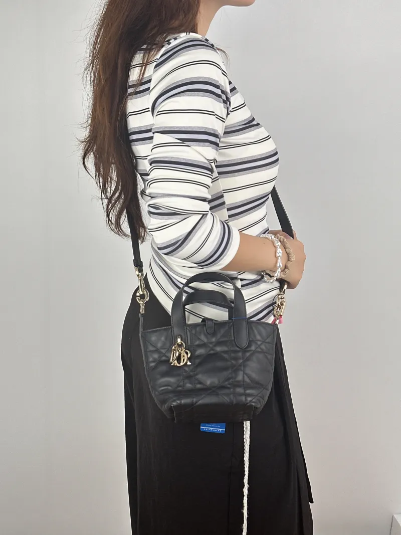DIOR Top Handle Bag TOUJOURS Edition Black Calfskinmini13 × 12 × 15 cm — on-model view 1 of 2