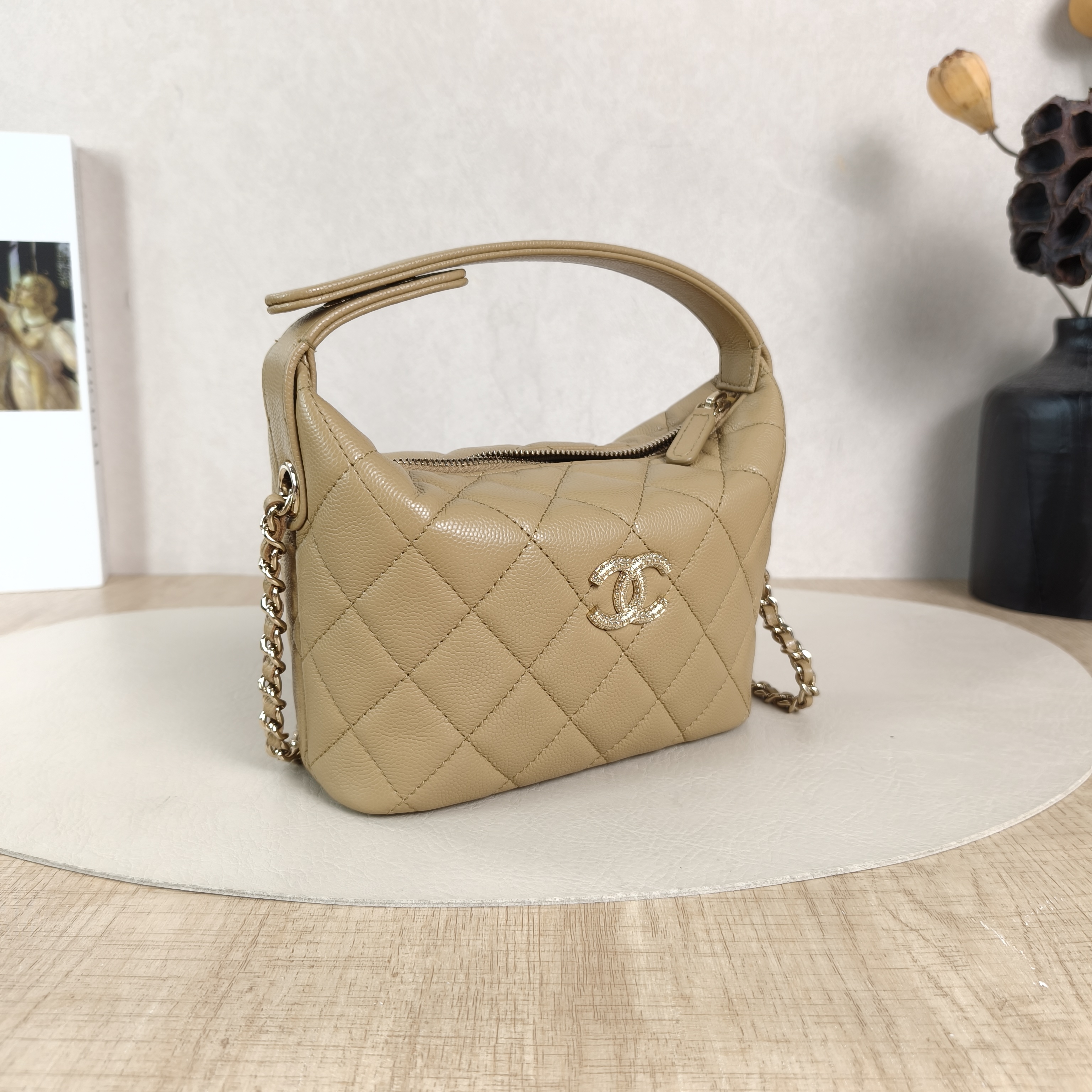 Chanel Crossbody Bag Gold-Tone Hardware Taupe Grained Calfskin One Size16 × 6 × 13 cm — cover view 4 of 5