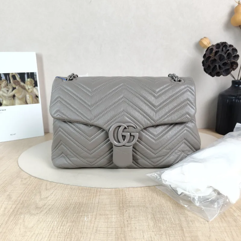GUCCI Shoulder Bag GG Marmont Marmont Shoulder Bag Grey Calfskin Medium 31 × 8 × 17 cm — cover view 4 of 6
