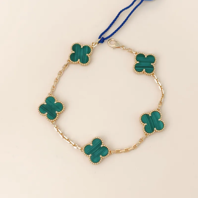 Van Cleef & Arpels Bracelet Alhambra Alhambra Collection Five-Motif Bracelet Malachite18KY ellow Gold Vintage Small19cm