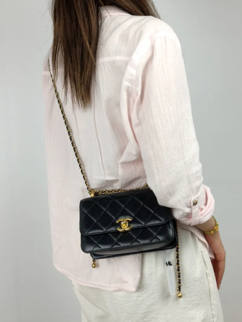 Chanel Crossbody Bag Black Calfskin Small 19 × 8 × 12 cm — on-model view 2 of 2