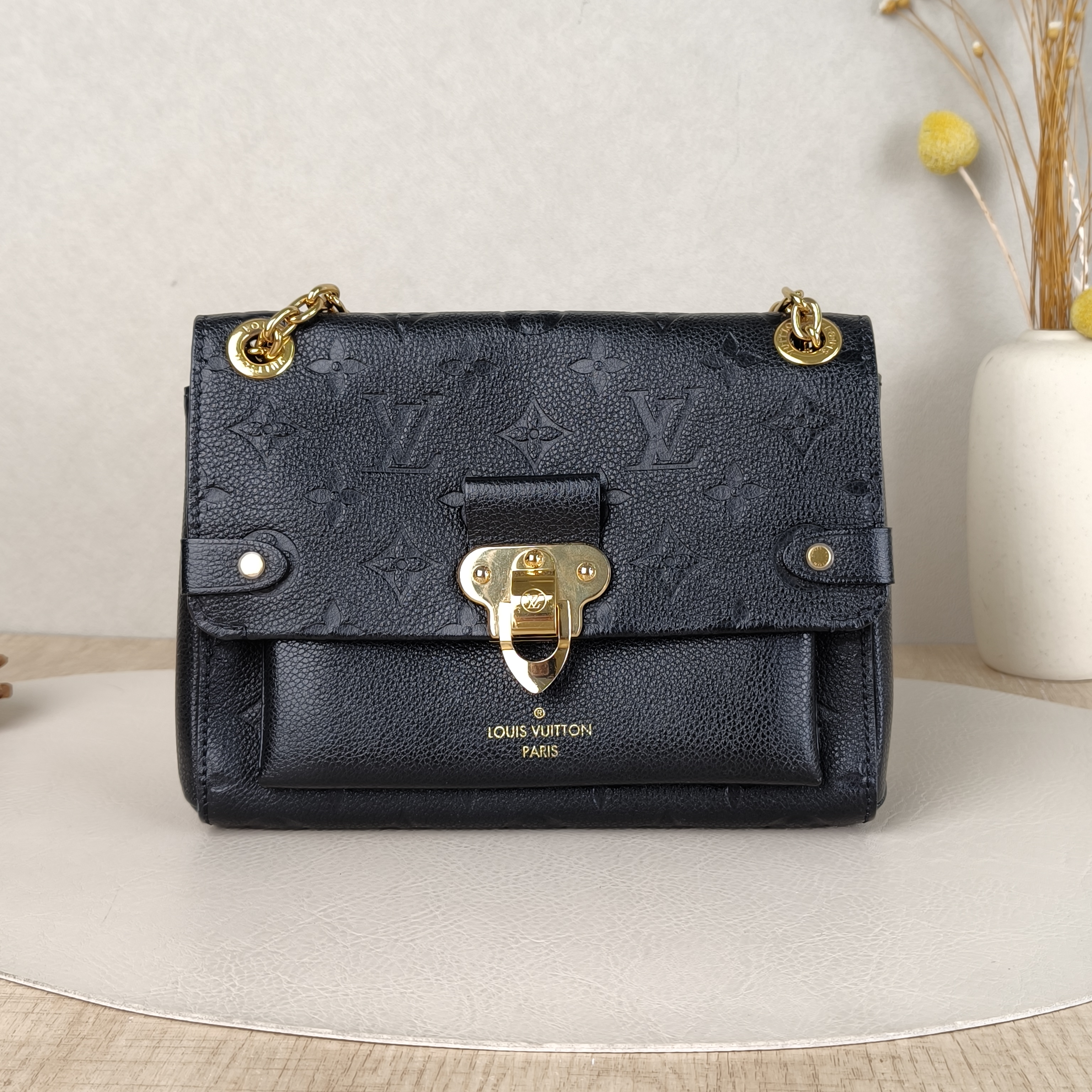 Louis Vuitton Shoulder Bag VAVIN Black Monogram Empreinte Embossed Calfskin BB20.5 × 8 × 15.5 cm
