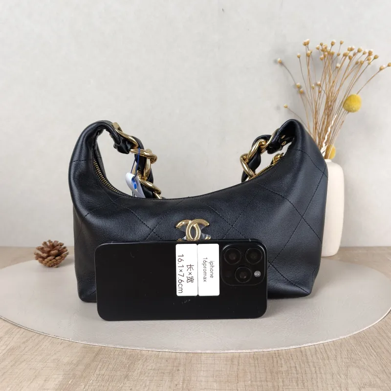 Chanel Shoulder Bag hobo Black with Gold-Tone Hardware Calfskin One Size 24 × 7 × 27 cm — cover view 2 of 6