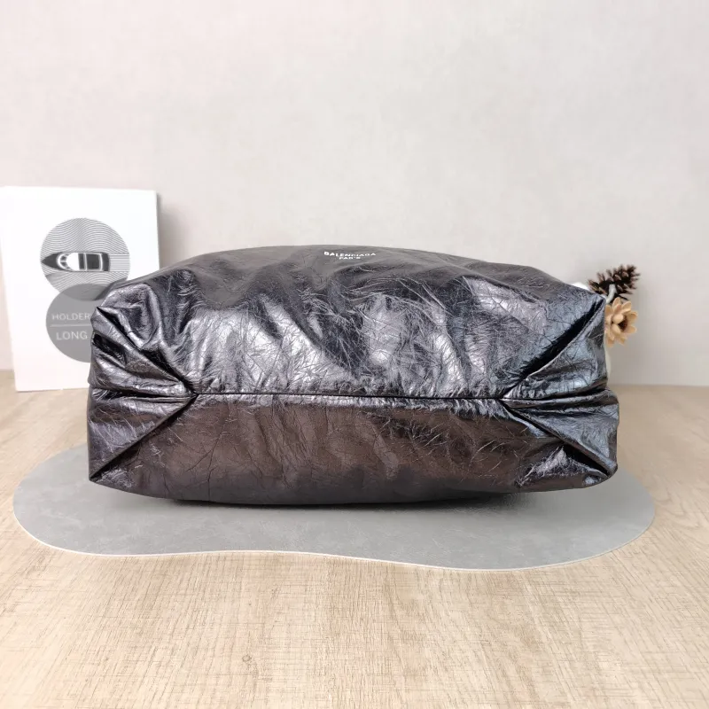 BALENCIAGA Crossbody Bag Crush Grey Waxed Leather BB 36 × 12 × 39 cm — cover view 3 of 5