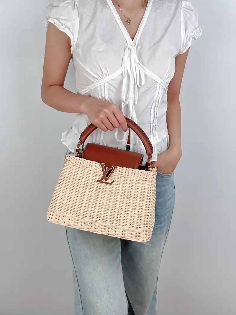Louis Vuitton Top Handle Bag Capucines Brown · Calfskin BB27 × 9 × 18 cm — on-model view 2 of 3