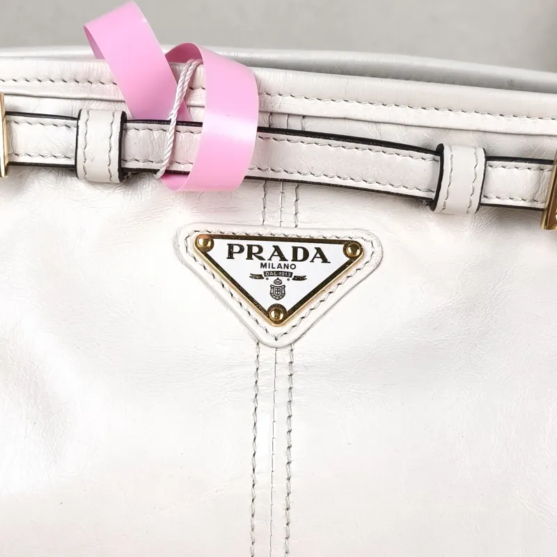 PRADA Crossbody Bag Bonnie Soft Lux Shoulder Strap Edition White Waxed Leather Calfskin Small 26 × 12 × 14 cm Conditioned — detail view 7 of 12