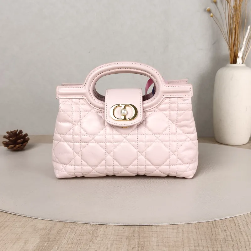DIOR Crossbody Bag Jolie Top Handle Chain Bag Pink Lambskin Mini 18.5 × 8.5 × 13 cm
