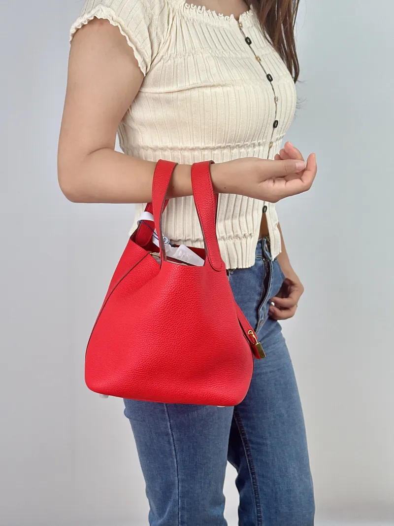 Hermès Top Handle Bag Picotin Lock 18 18S3 Red TC Calfskin Small18 × 13 × 18 cm — on-model view 2 of 2