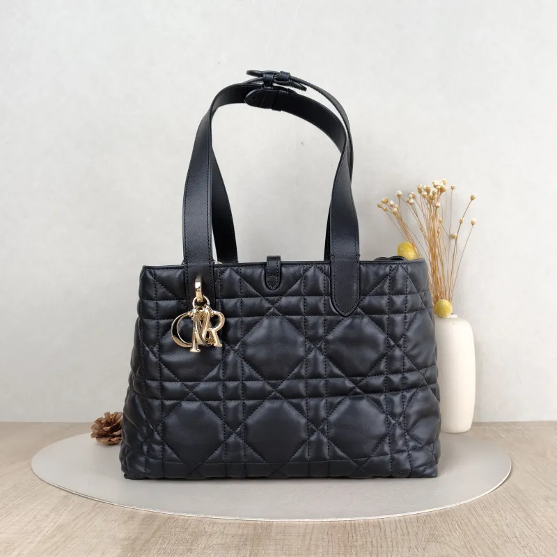 DIOR Top Handle Bag TOUJOURS Black Calfskin Medium 28.5 × 17 × 21.5 cm