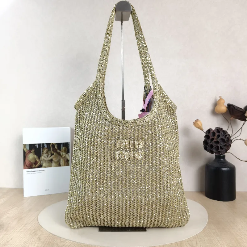 Miumiu Shoulder Bag IVY Tote Shopping Tote Gold Medium35*40