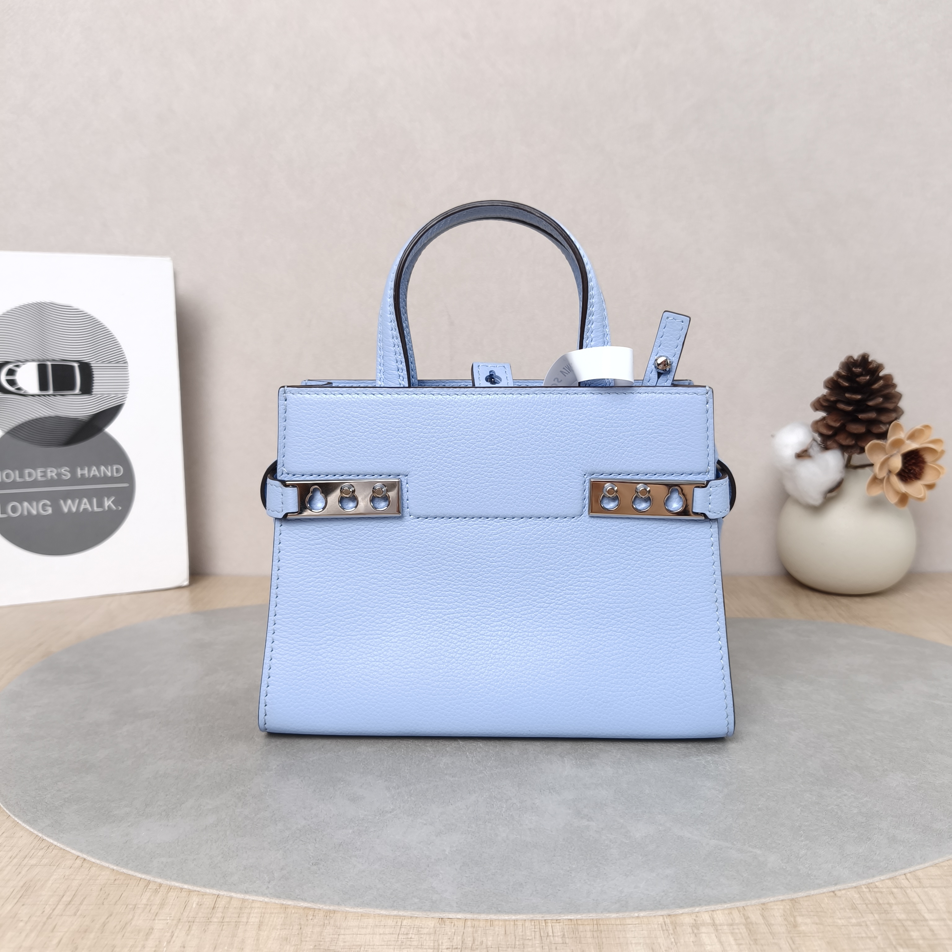 DELVAUX Crossbody Bag Tempete Crush Top Handle Bag Blue Calfskin Small18.5 × 6 × 15 cm