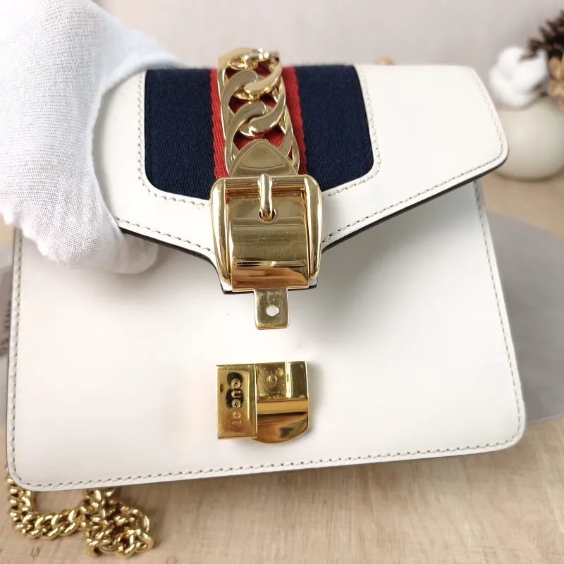 GUCCI Shoulder Bag Sylvie Shoulder Strap Edition White CC alfskin Mini 19 × 8 × 14 cm — detail view 2 of 12