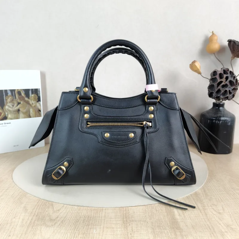 BALENCIAGA Crossbody Bag Neo Classic Black with Gold-Tone Hardware Calfskin Small 33 × 15.5 × 21 cm