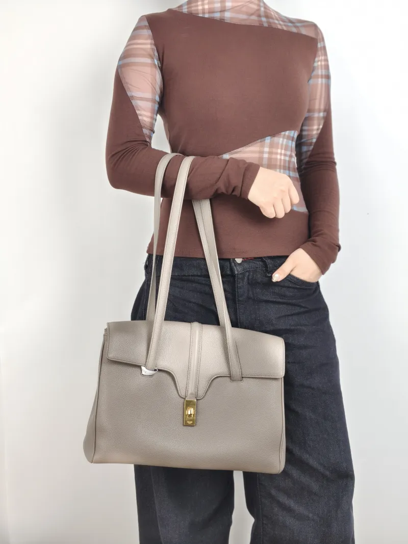 CELINE Shoulder Bag Soft 16Shoulder Bag Grey Calfskin Medium 32 × 15 × 24 cm — on-model view 2 of 2