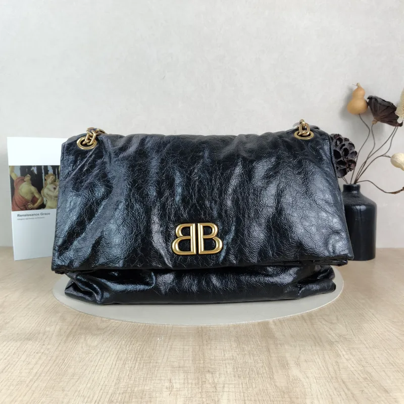 BALENCIAGA Shoulder Bag MONACO Chain Bag Black Calfskin Large43 × 15 × 33 cm