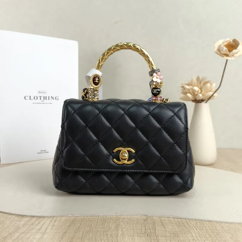 Chanel Crossbody Bag Coco Handle​Black Calfskinmini19 × 9 × 13 cm