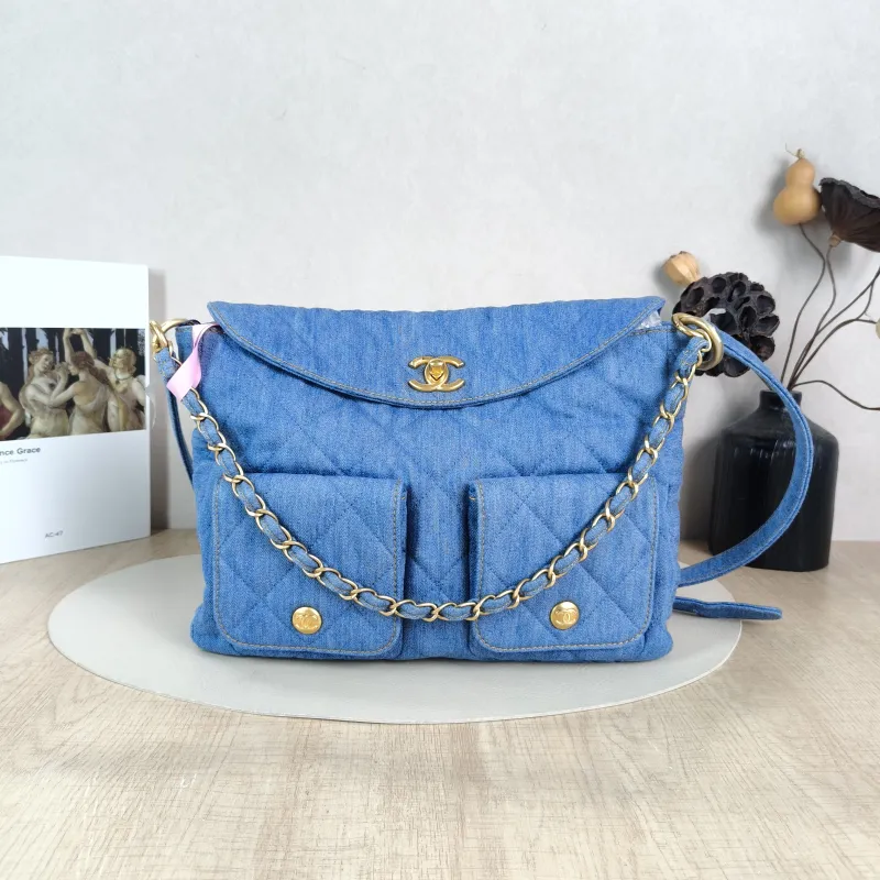 Chanel Shoulder Bag Supple Twins Hobo Blue Large 30 × 5 × 21.5 cm