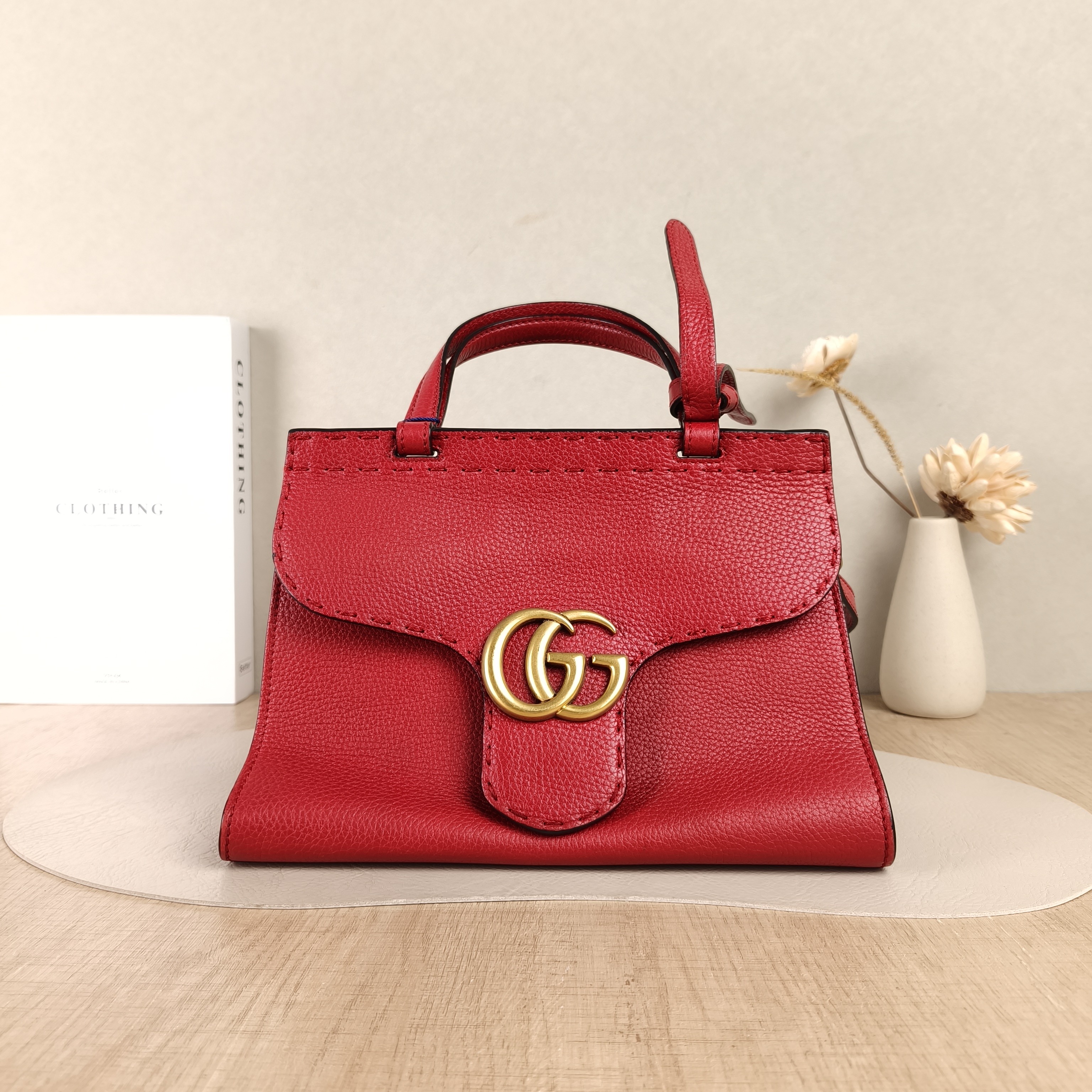 GUCCI Top Handle Bag Marmont Top Handle Bag Red Calfskin One Size26 × 11 × 18 cm