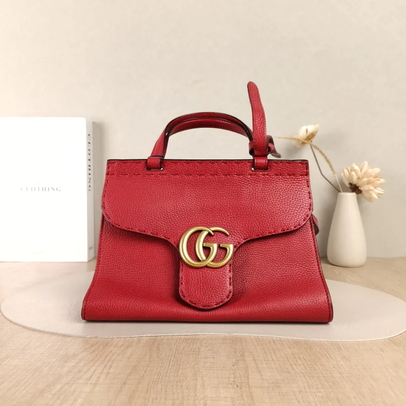 GUCCI Top Handle Bag Marmont Top Handle Bag Red Calfskin One Size26 × 11 × 18 cm