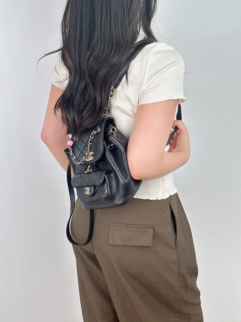 Chanel Backpack Duma Black Lambskin Small18 × 9.5 × 19 cm — on-model view 2 of 2