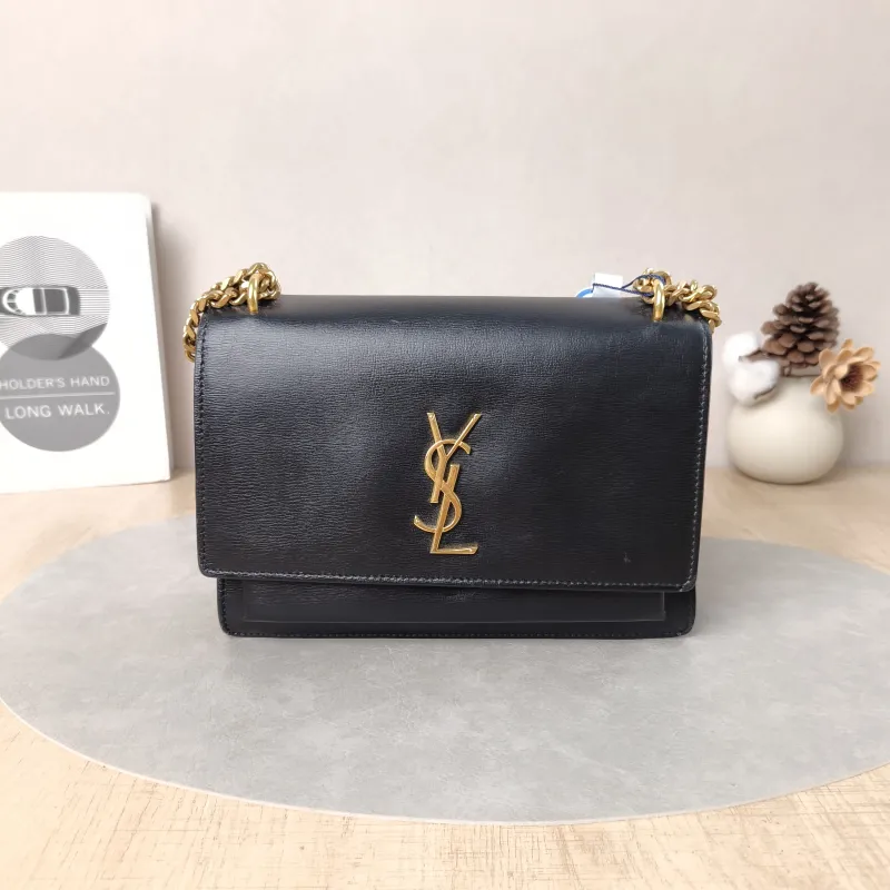 SAINT LAURENT Crossbody Bag SUNSET Black Calfskin Medium22 × 6.5 × 16 cm