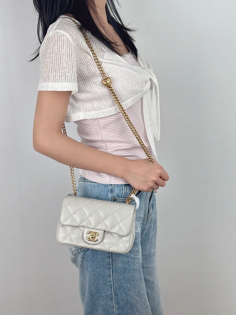 Chanel Crossbody Bag Grey Lambskin One Size19 × 5 × 12.5 cm — on-model view 1 of 3