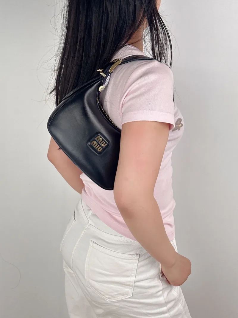Miumiu Shoulder Bag Wander Hobo Black Calfskin Small20 × 6 × 17 cm — on-model view 1 of 2