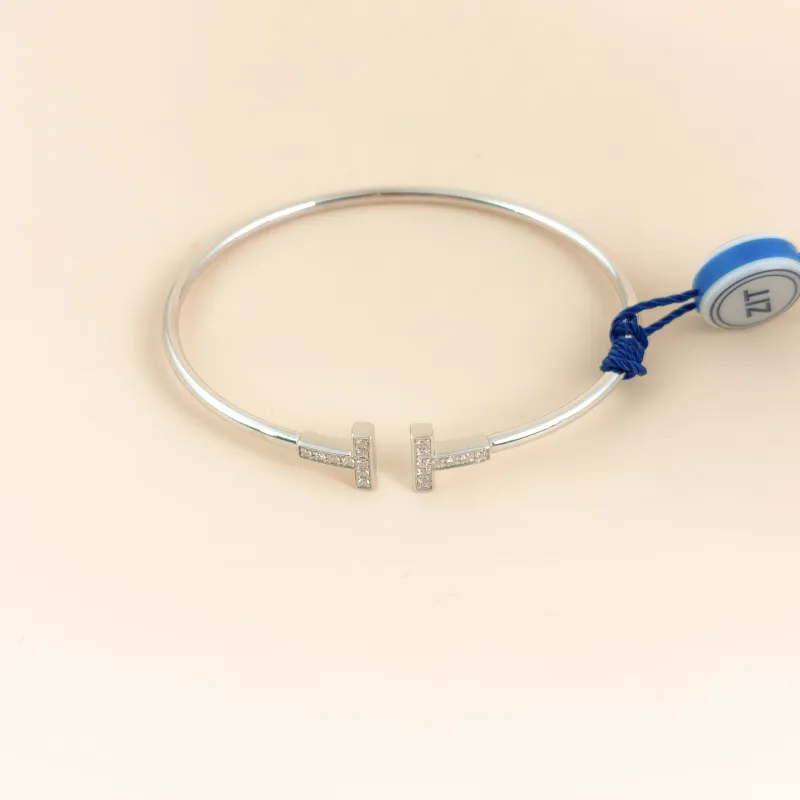 Tiffany&Co. Bangle TC ollection T 18KW hite Gold Diamond One Size 17.3cm