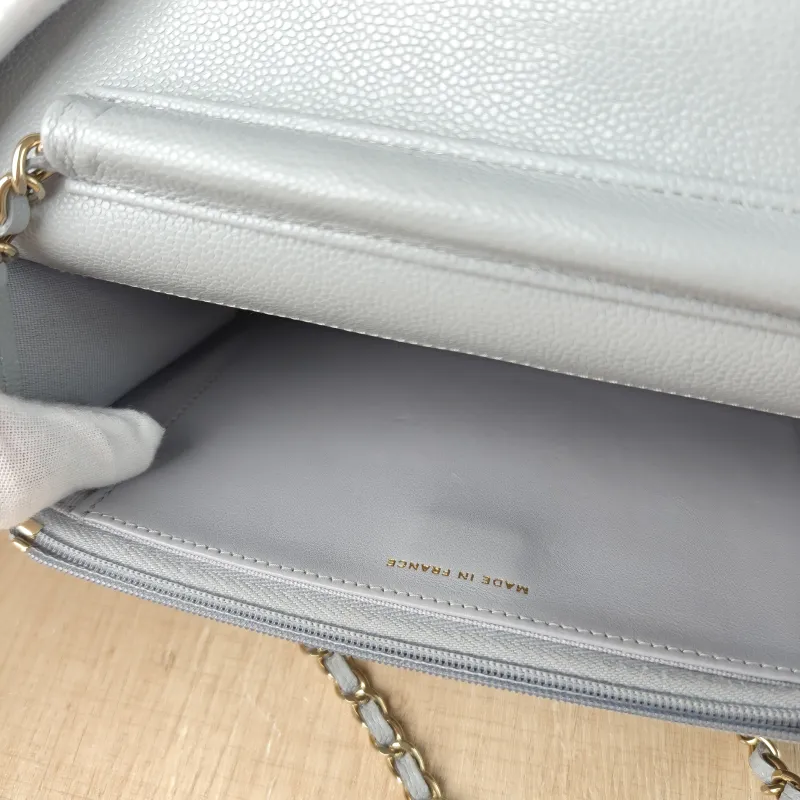 Chanel Crossbody Bag Classic Flap WOC CF WOCWOC Bag Grey Grained Calfskin Mini 19.2 × 3.5 × 12.3 cm — detail view 4 of 11