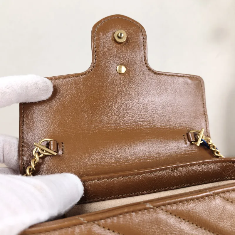 GUCCI Crossbody Bag GG Marmont Mini Marmont Mini Caramel Calfskin Mini 16.5 × 4.5 × 9.5 cm — detail view 6 of 12
