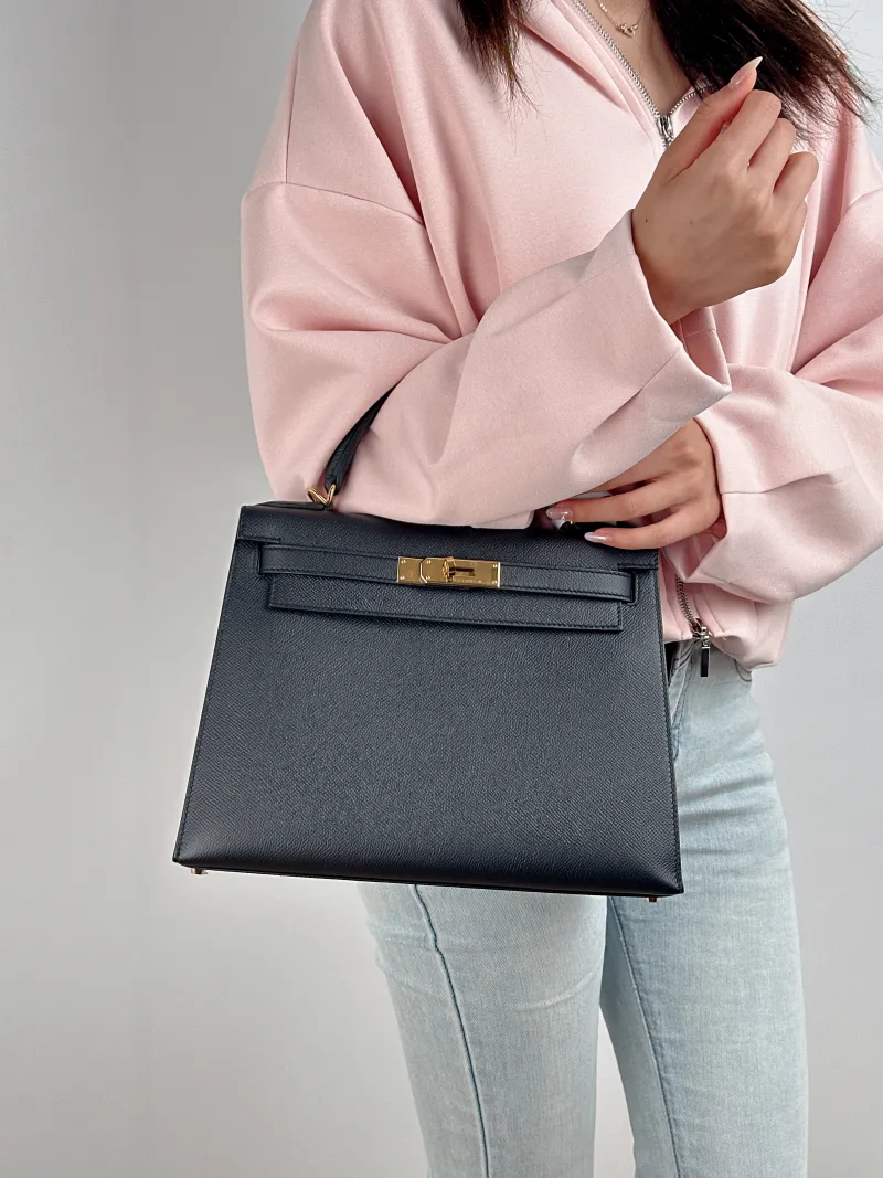 Hermès Shoulder Bag Kelly 28 Gold-Tone Hardware 89Black Epsom Calfskin Medium 28 × 10 × 22 cm C — on-model view 3 of 3