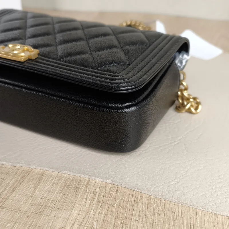 Chanel Crossbody Bag Le Boy​ WOC Black Grained Calfskin Mini 17.5 × 3.5 × 10 cm Microchip Edition — detail view 9 of 11