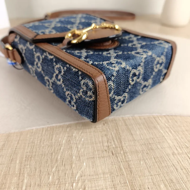 GUCCI Crossbody Bag Horsebit 1955Collection Mini Blue Brown · Calfskin Mini 11.5 × 4 × 17 cm — detail view 1 of 11