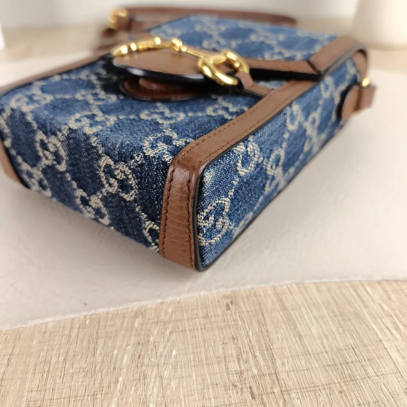 GUCCI Crossbody Bag Horsebit 1955Collection Mini Blue Brown · Calfskin Mini 11.5 × 4 × 17 cm — detail view 7 of 11