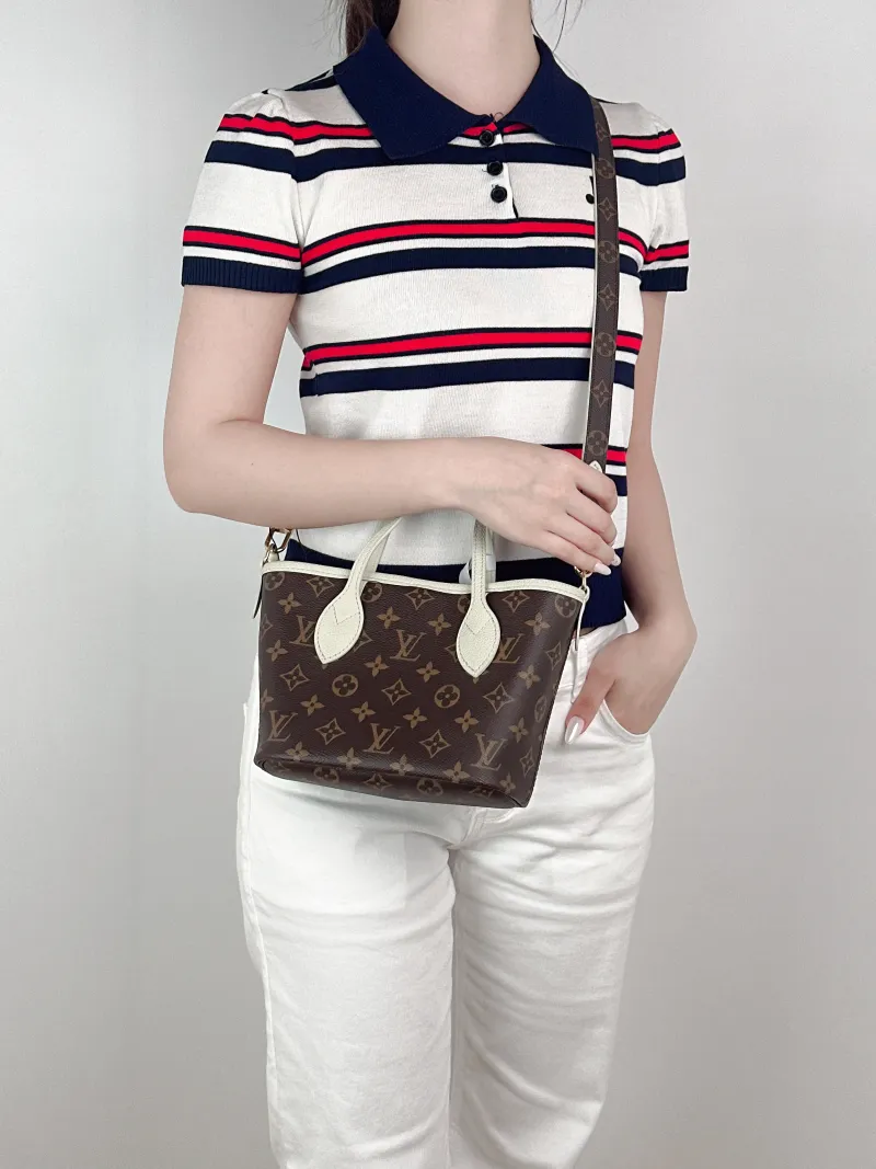 Louis Vuitton Crossbody Bag NEVERFULL INSIDE OUT BB Green PVC · Calfskin BB26.5 × 11 × 16.5 cm — on-model view 2 of 3