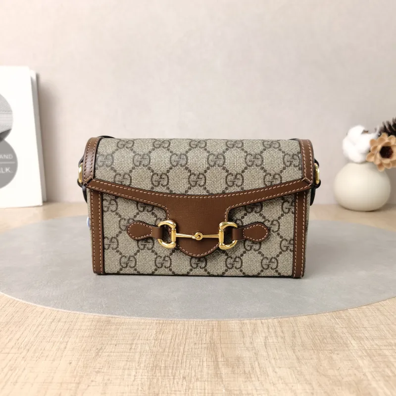 GUCCI Crossbody Bag Horsebit 1955Collection Mini Box Bag Monogram PVC Mini 18 × 5 × 12 cm
