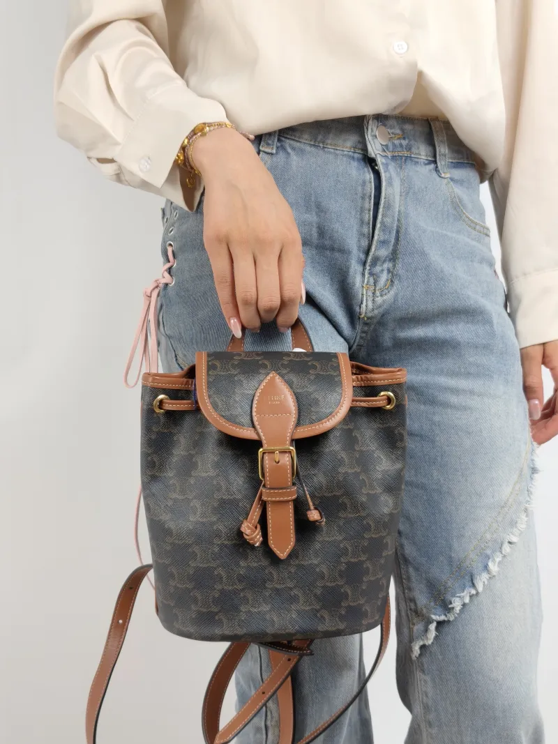 CELINE Backpack FOLCO Backpack Monogram PVC Mini 17 × 10 × 20 cm — on-model view 2 of 3