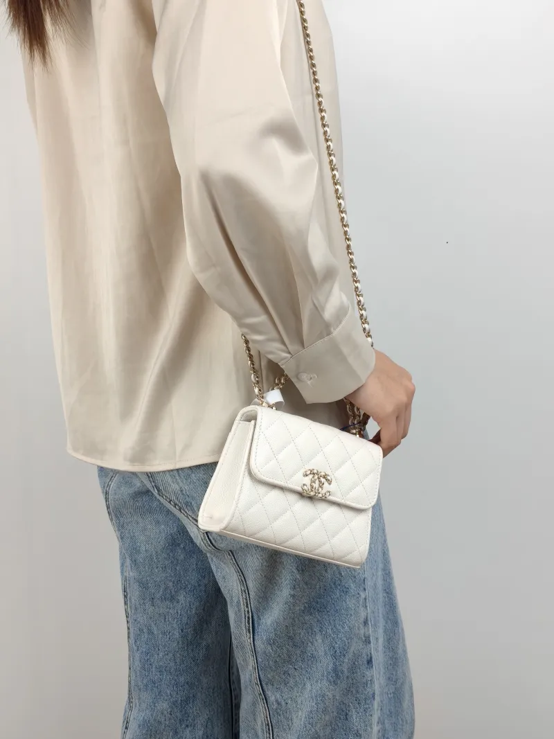 Chanel Crossbody Bag kelly White Grained Calfskin nano 15 × 5 × 11 cm — on-model view 1 of 3
