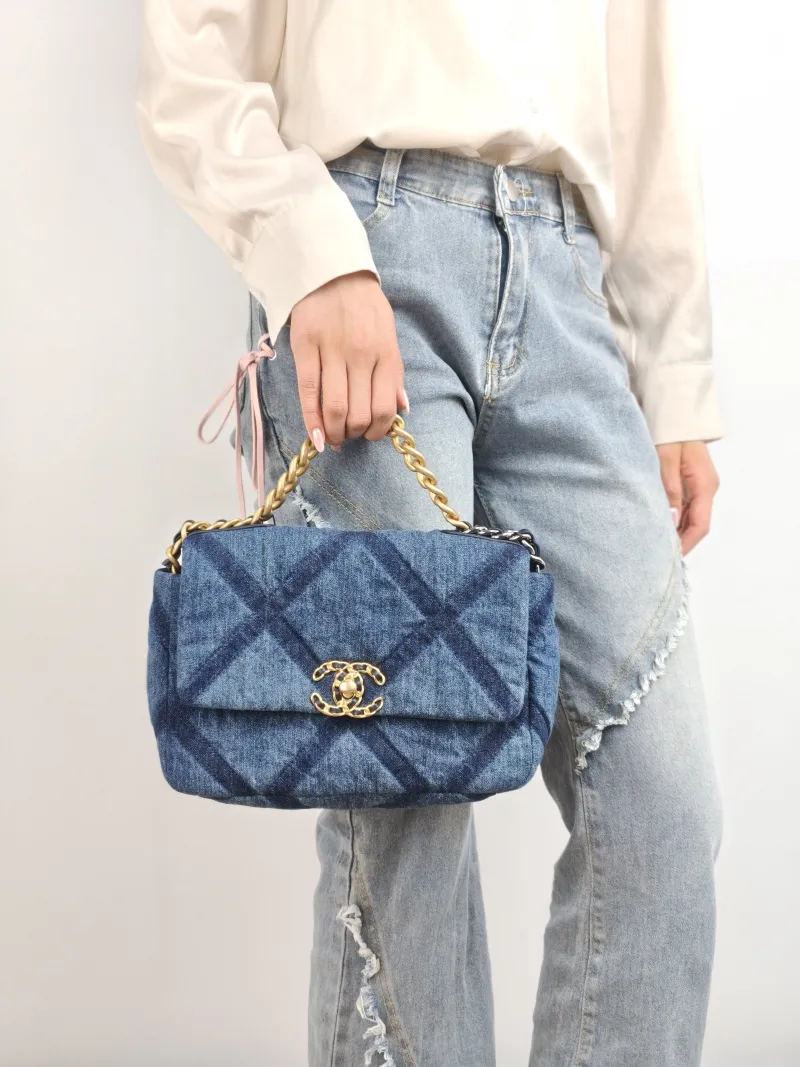 Chanel Crossbody Bag 19Bag Blue Small 26 × 9 × 16 cm — on-model view 2 of 2