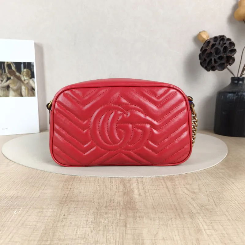 GUCCI Crossbody Bag GG Marmont Marmont Camera Bag Red Calfskin Small 24 × 7 × 13 cm — cover view 2 of 5