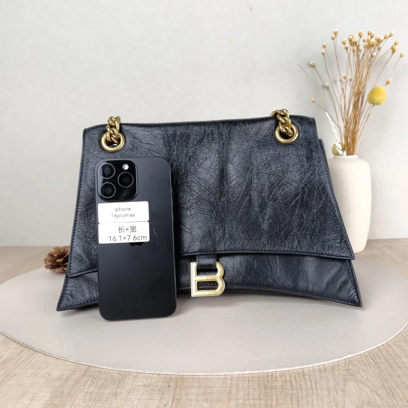 BALENCIAGA Shoulder Bag CRUSH Chain Bag Black CC alfskin Medium30 × 13 × 20 cm — cover view 5 of 5