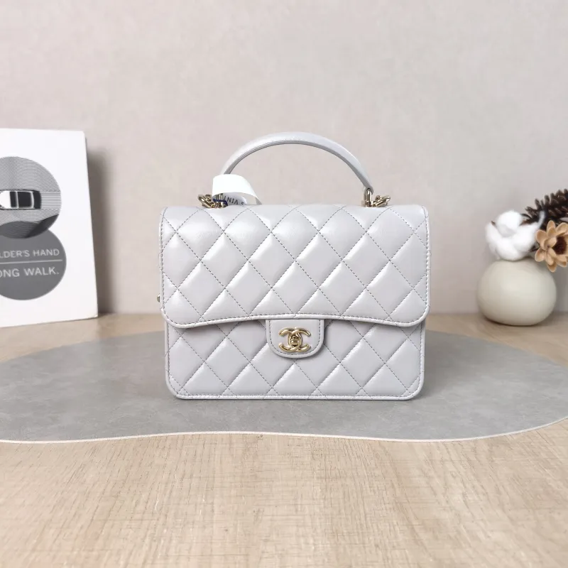 Chanel Backpack Backpack Grey Lambskin One Size 18.2 × 5 × 14 cm